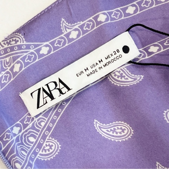 Zara Paisley Maxi Dress Womens Purple Long Slit Satin Long Sleeve Summer Medium - Picture 13 of 15